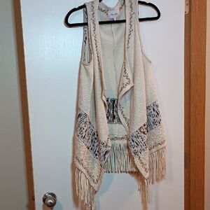 Boho Fringe Vest with Patterned Accents